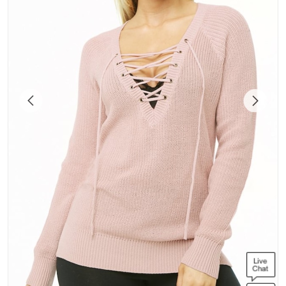 Green lace up sweater
